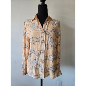 Vintage Nina Raynor 100% Silk Leopard Baroque Print Blouse Size 6